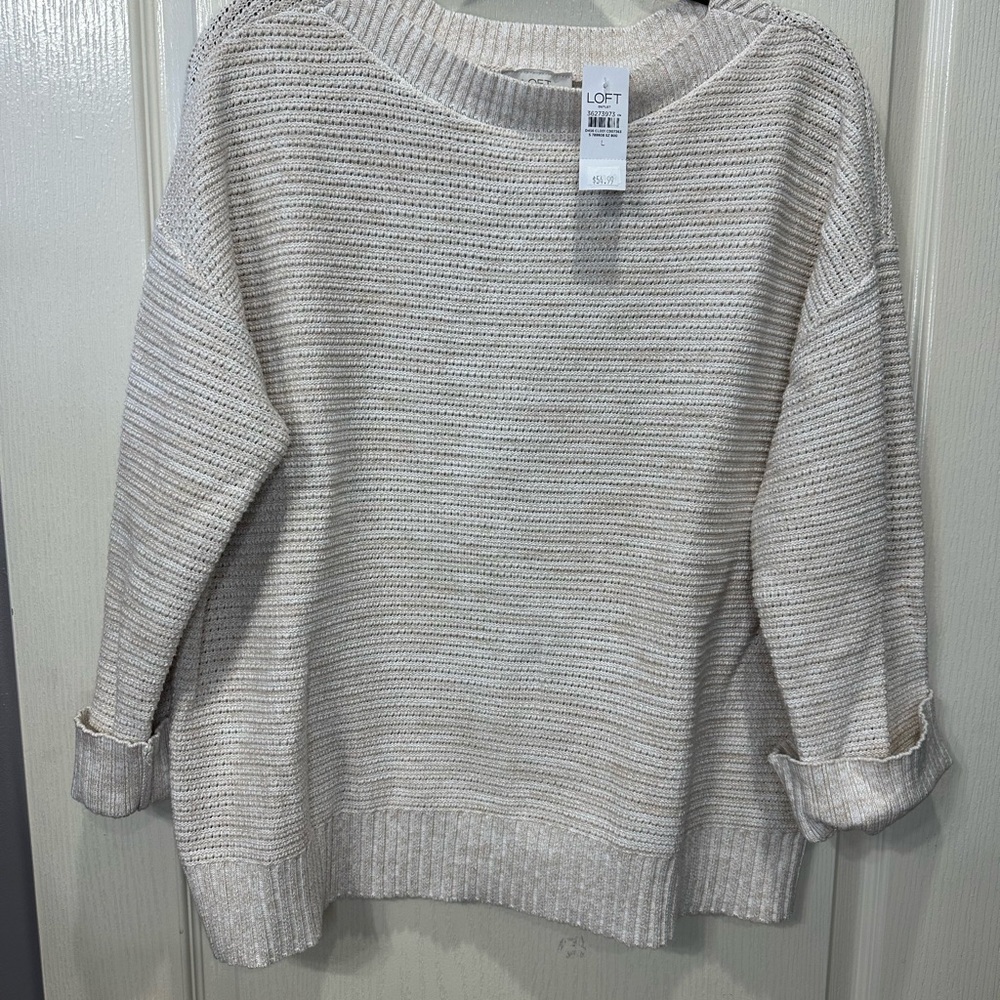 LOFT NWT Women's Textured Tan and Ivory Sweater